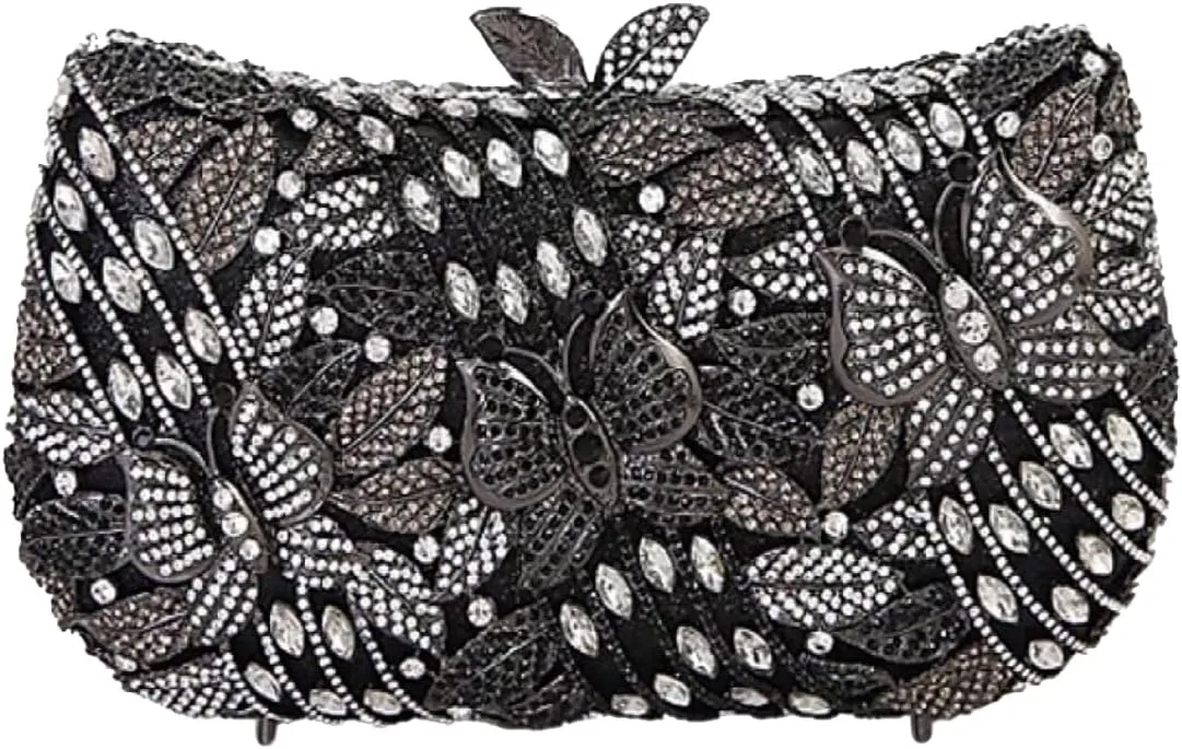 Butterfly Rhinestones Evening Bag for Women Romantic Floral Crystal Clutch Purse Chic Lady Wallet for Friends Lover