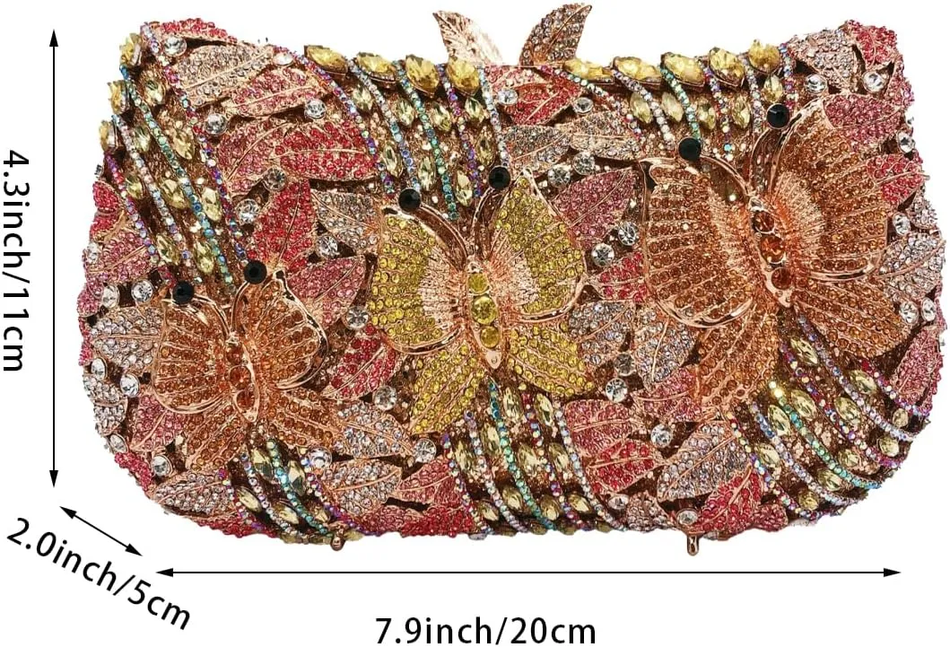 Butterfly Rhinestones Evening Bag for Women Romantic Floral Crystal Clutch Purse Chic Lady Wallet for Friends Lover