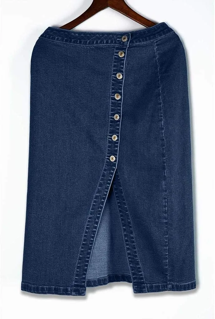 Button Jeans Women Fashion Denim Pencil Skirt High Waisted Blow Knee Blue Knit Skirts for Women Midi Length Jeans Skirts