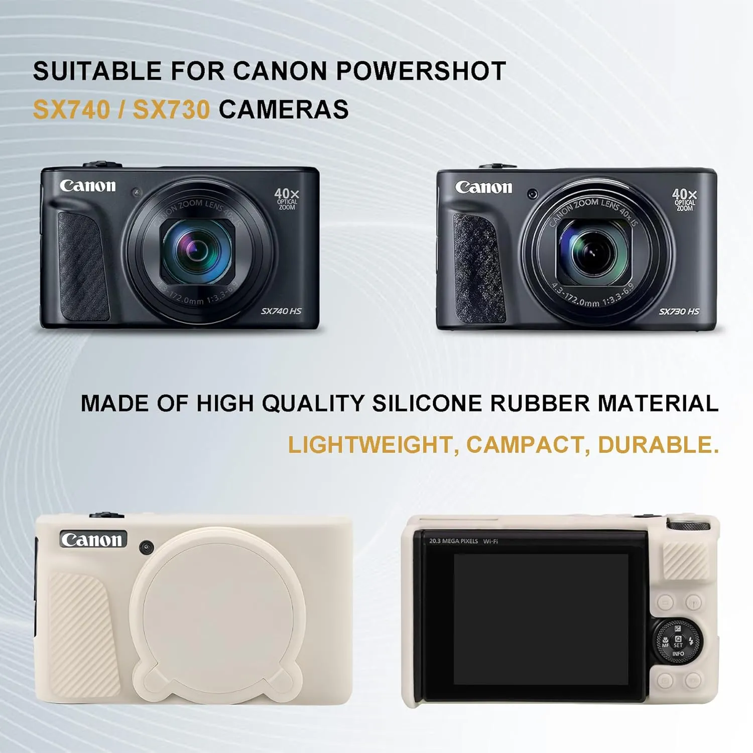 Camera Case for Canon PowerShot SX740/ SX730 Digital Camera, Soft Silicone Protective Bag Removable Lens Cover, Silicone Cover Rubber Soft Camera Case, Misty White