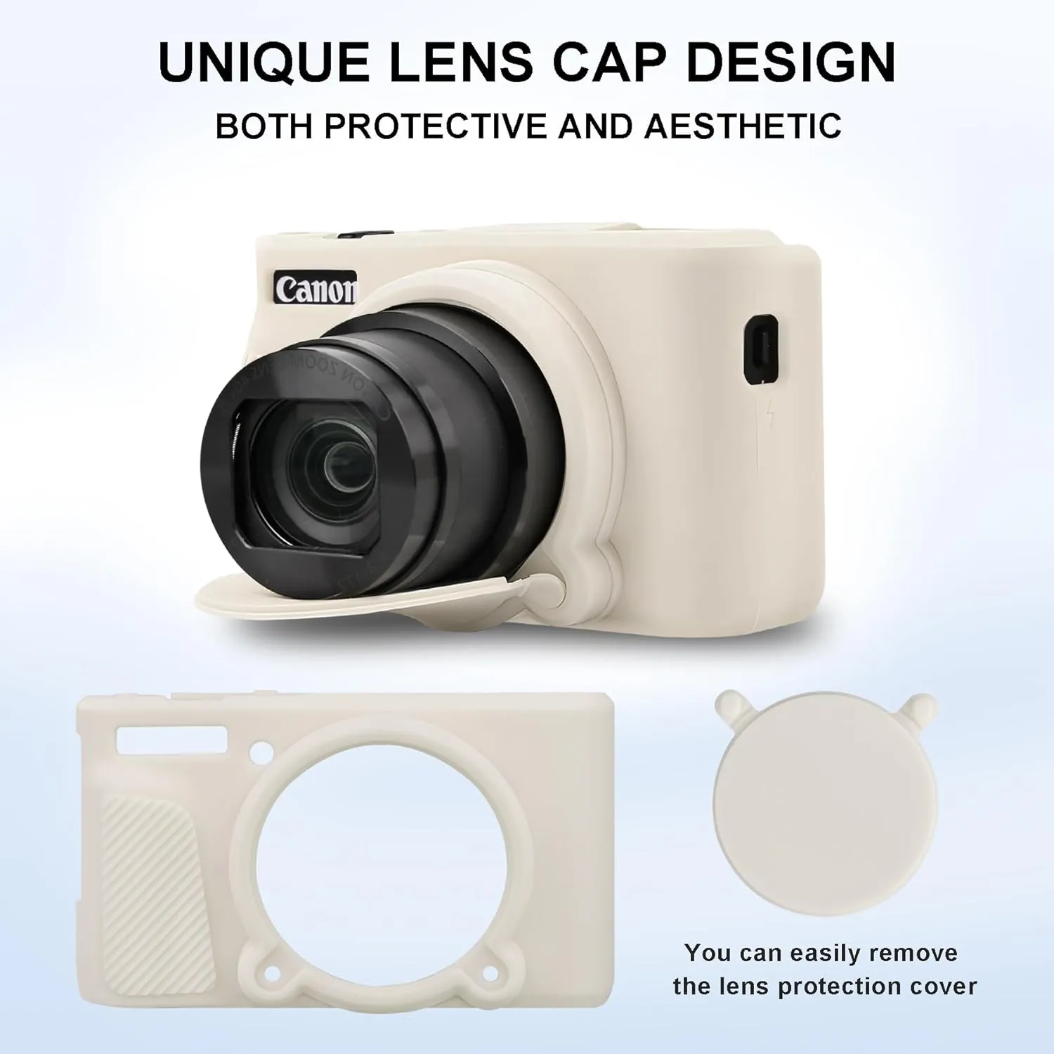 Camera Case for Canon PowerShot SX740/ SX730 Digital Camera, Soft Silicone Protective Bag Removable Lens Cover, Silicone Cover Rubber Soft Camera Case, Misty White