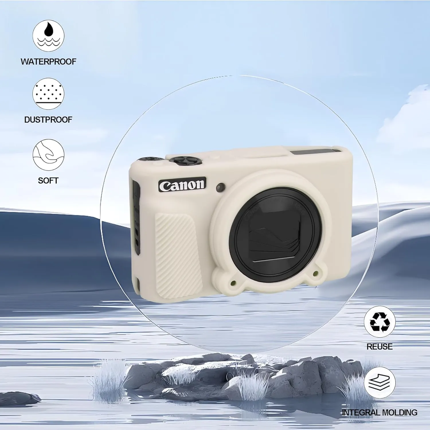 Camera Case for Canon PowerShot SX740/ SX730 Digital Camera, Soft Silicone Protective Bag Removable Lens Cover, Silicone Cover Rubber Soft Camera Case, Misty White