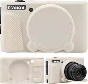 Camera Case for Canon PowerShot SX740/ SX730 Digital Camera, Soft Silicone Protective Bag Removable Lens Cover, Silicone Cover Rubber Soft Camera Case, Misty White