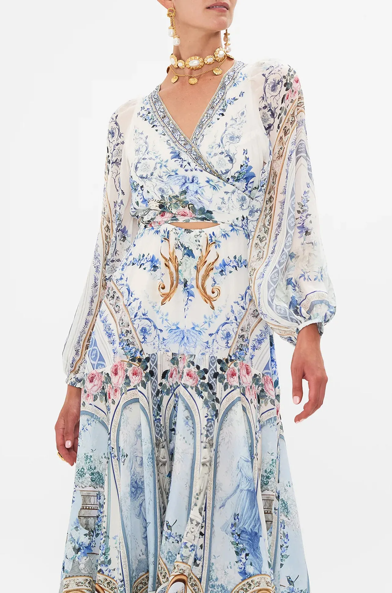 Camilla - Season Of The Siren Wrap Tie Dress w/ Blouson Sleeve