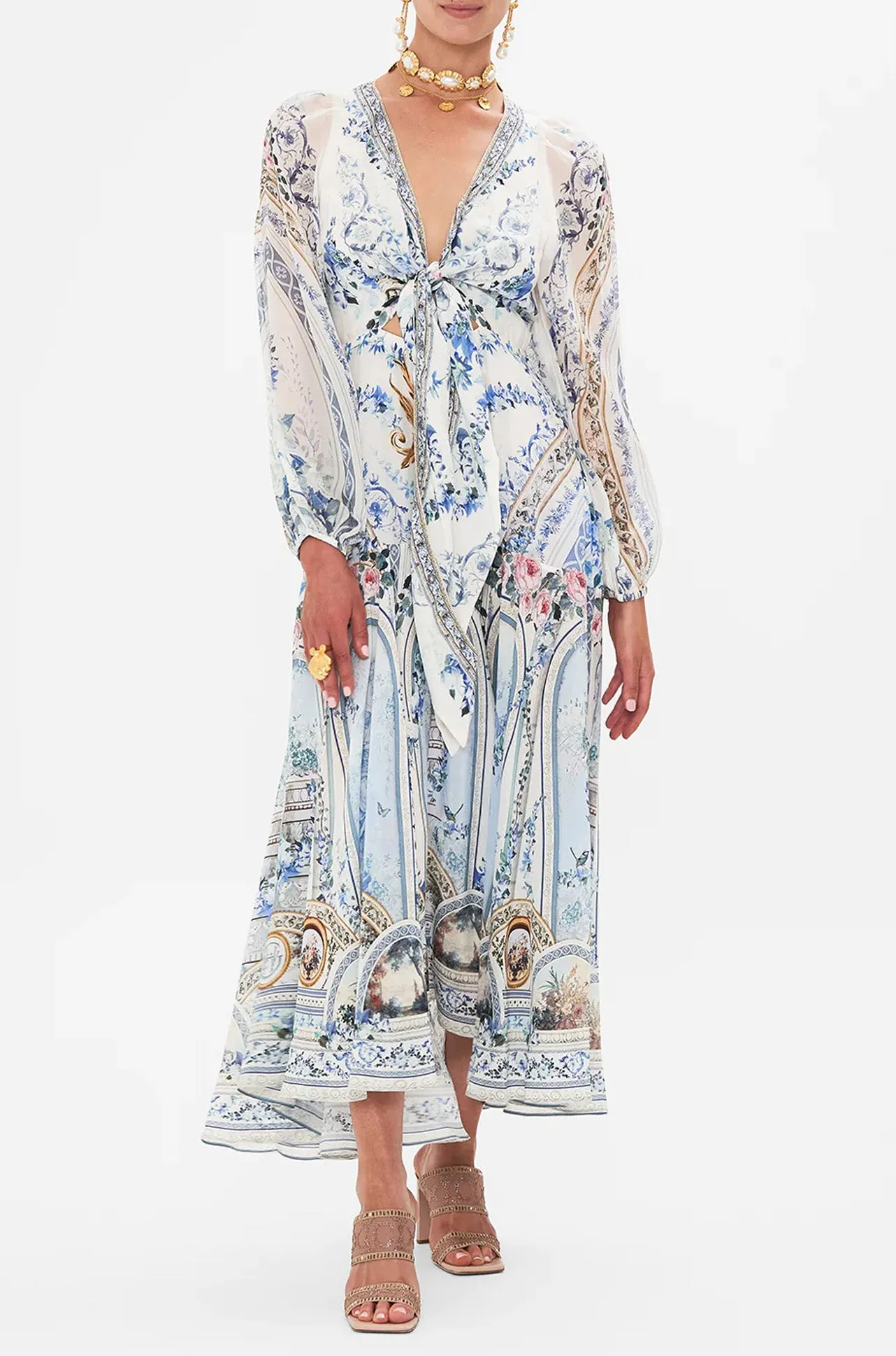 Camilla - Season Of The Siren Wrap Tie Dress w/ Blouson Sleeve