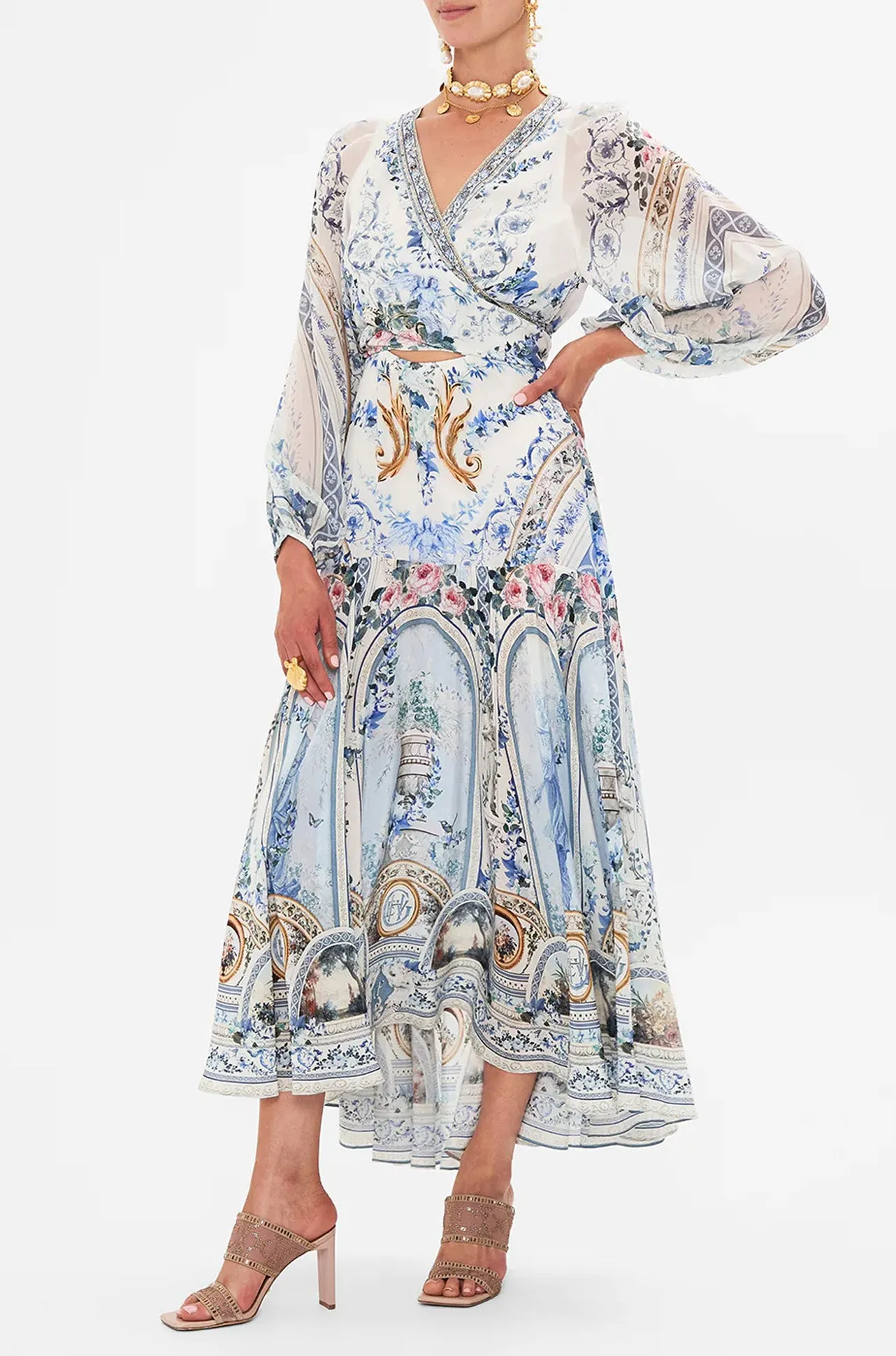 Camilla - Season Of The Siren Wrap Tie Dress w/ Blouson Sleeve