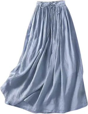Casual Cotton Linen Summer Skirts for Women Flowy High Waisted A Line Long Skirt Lightweight Beach Dress