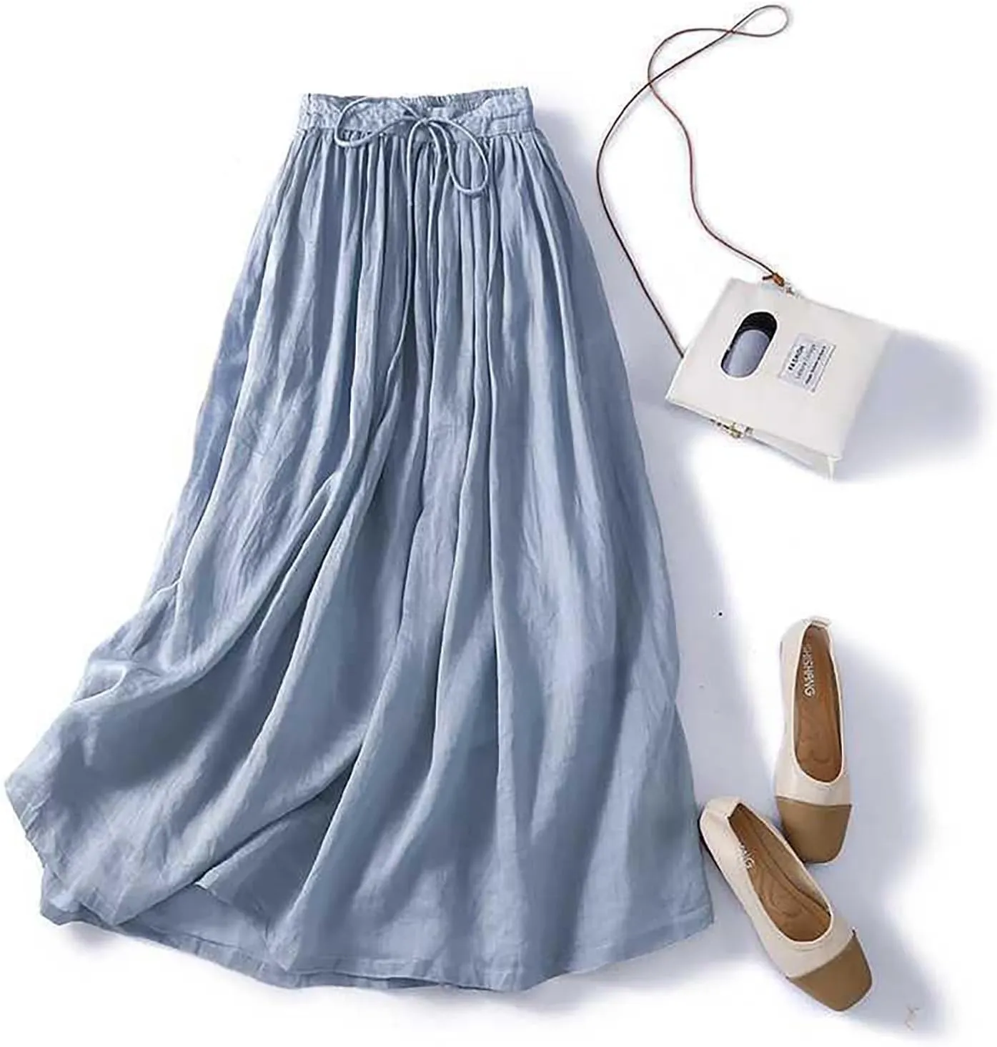 Casual Cotton Linen Summer Skirts for Women Flowy High Waisted A Line Long Skirt Lightweight Beach Dress
