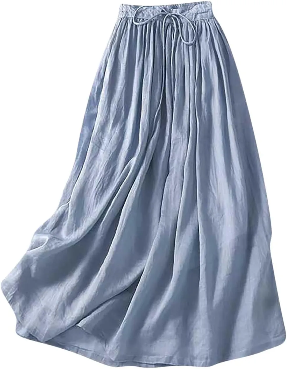Casual Cotton Linen Summer Skirts for Women Flowy High Waisted A Line Long Skirt Lightweight Beach Dress