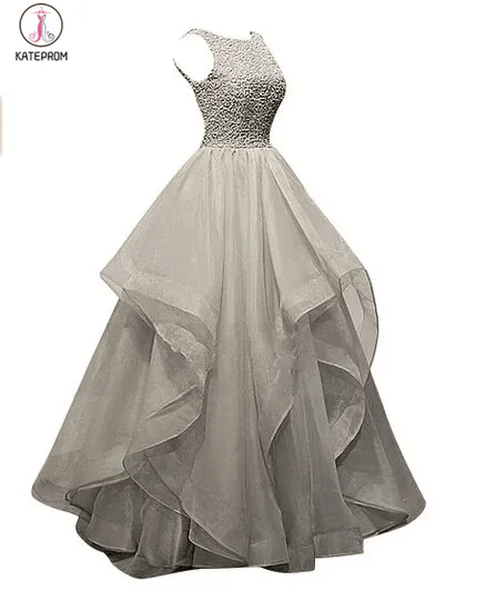 Charming A-Line Organza Sleeveless Prom Dress Evening Dress with Beading KPP0071