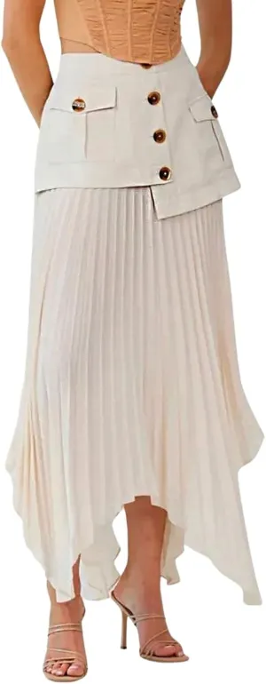 CHARTOU Women Dressy Asymmetrical Chiffon Maxi Skirt Flowy Patchwork A Line Long Pleated Skirt