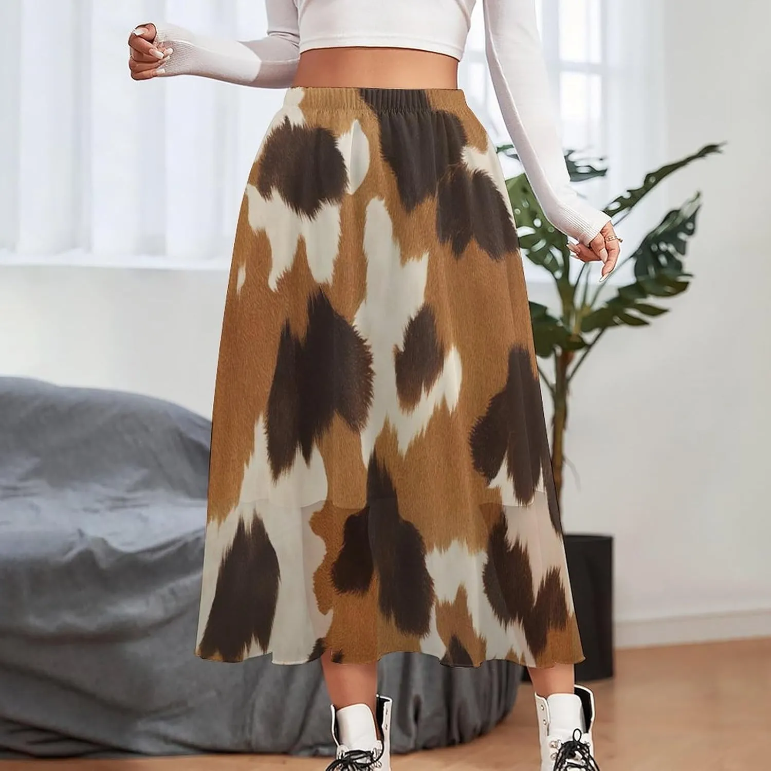 Chiffon Skirts for Women Midi Length Elastic Waist Casual Women's Flowy Maxi Skirts