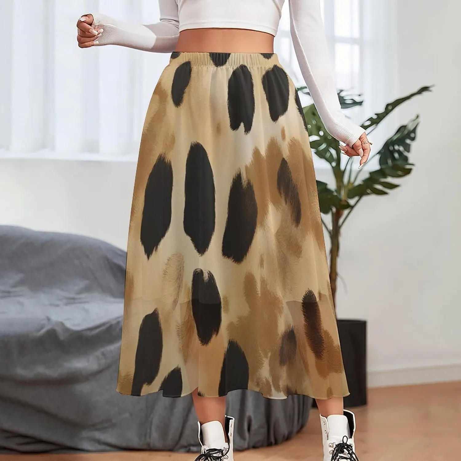 Chiffon Skirts for Women Midi Length Elastic Waist Casual Women's Flowy Maxi Skirts