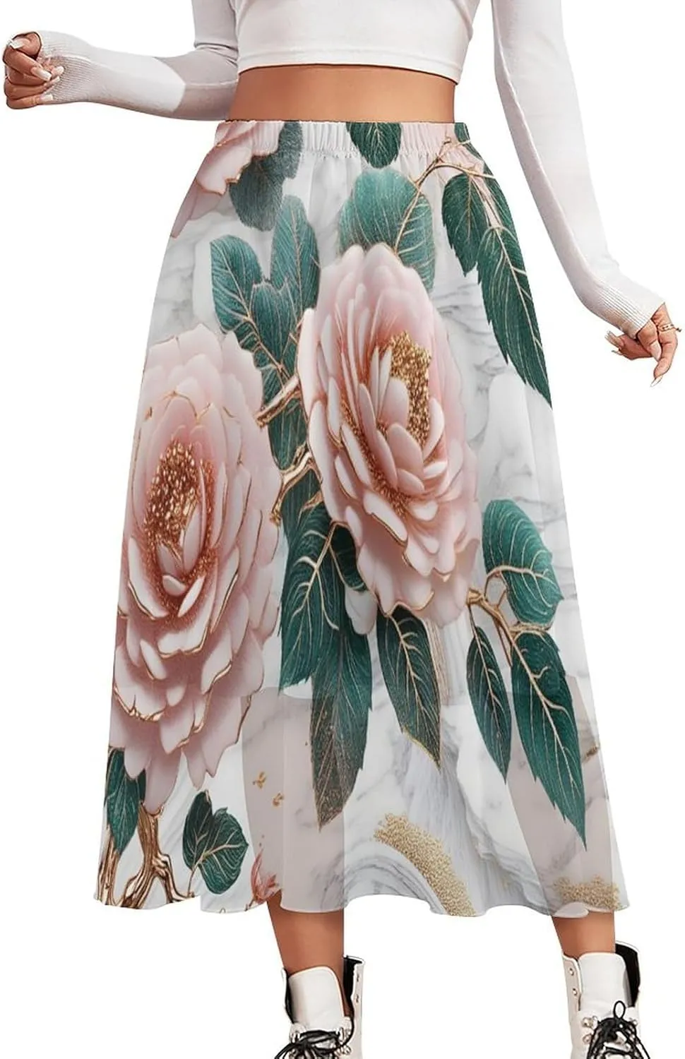 Chiffon Skirts for Women Midi Length Elastic Waist Casual Women's Flowy Maxi Skirts