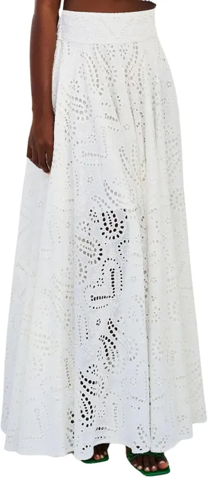 chouyatou Women's Hollow Out Eyelet Maxi Boho Skirt Back Smocked Waist Lace Floral Flowy Long Skirt with Pockets