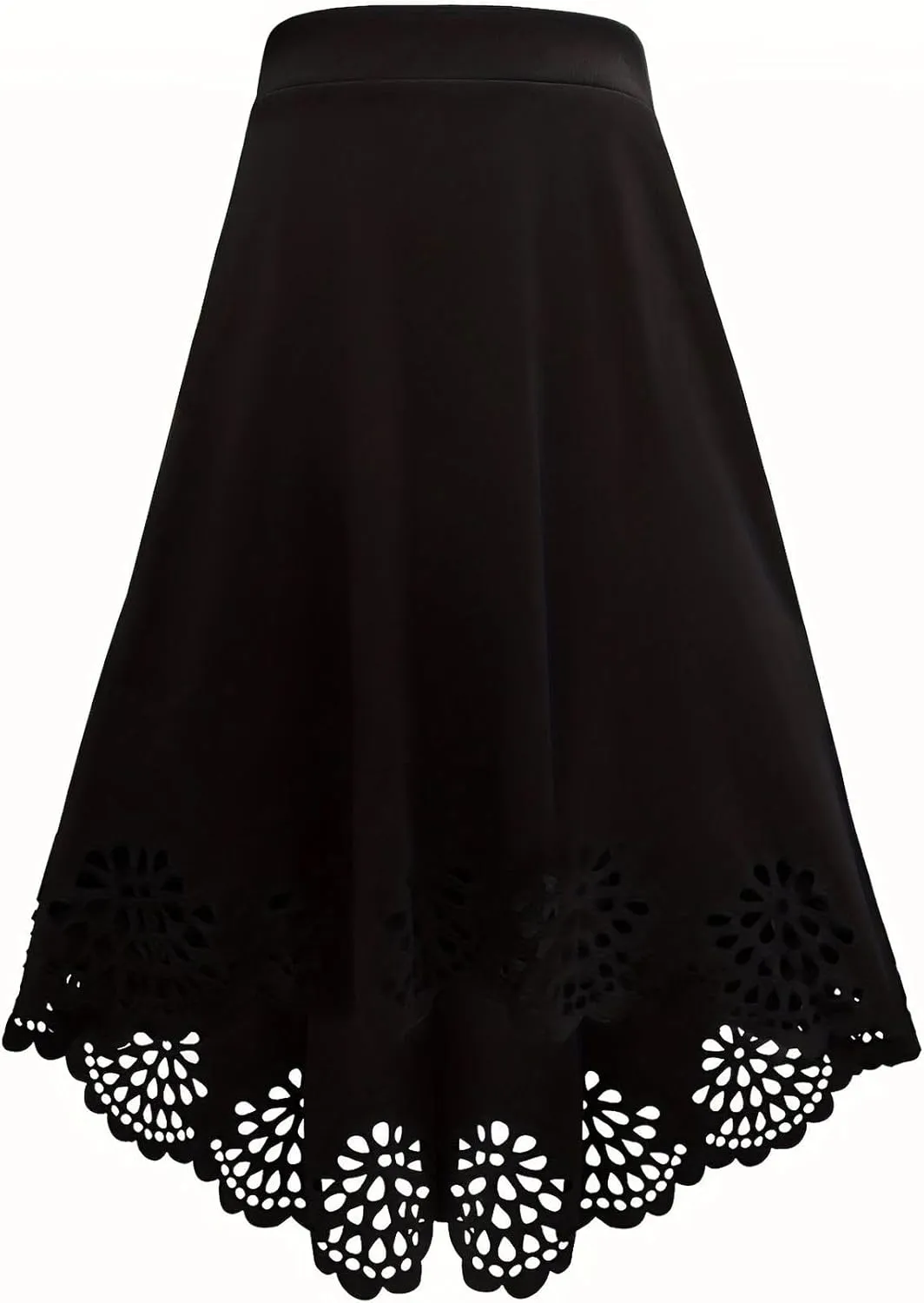 chouyatou Women's Plain Hollow Out Eyelet Boho Skirt Asymmetrical High Low Hem Business Casual Midi Long Skirt