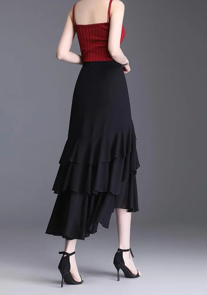 chouyatou Women's Sexy Irregular High Low Ruffle Chiffon Skirt Boho Flowy Swing Tiered Midi Long Skirt