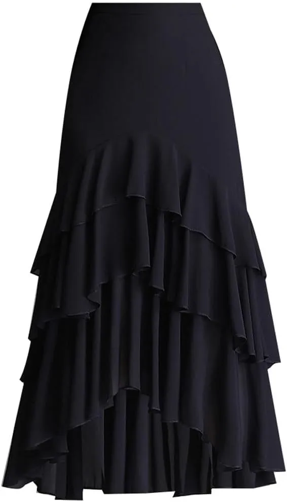 chouyatou Women's Sexy Irregular High Low Ruffle Chiffon Skirt Boho Flowy Swing Tiered Midi Long Skirt