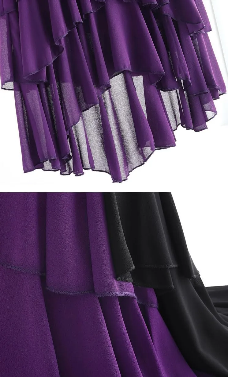 chouyatou Women's Sexy Irregular High Low Ruffle Chiffon Skirt Boho Flowy Swing Tiered Midi Long Skirt