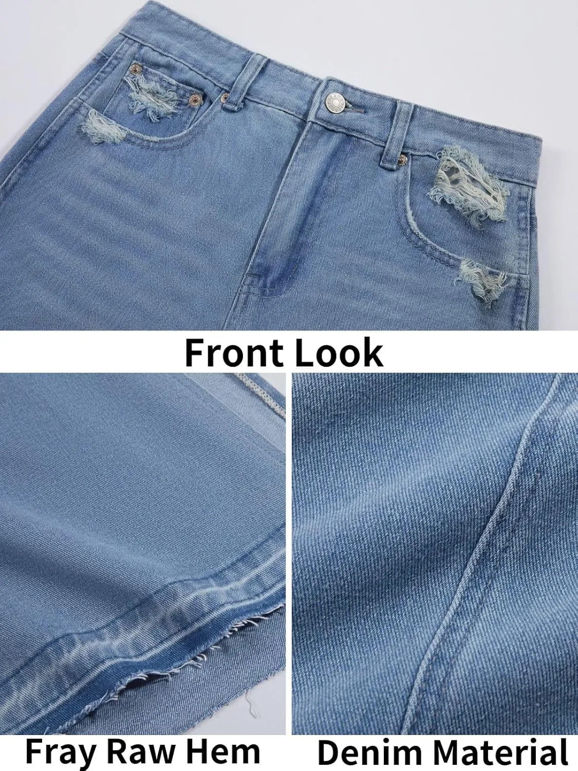Cicy Bell Womens Long Denim Skirt Casual Frayed Raw Hem Side Split Vintage Jean Long Skirt with Pockets