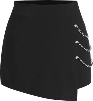 CIDER High Waist Solid Skort with Chain Curve & Plus