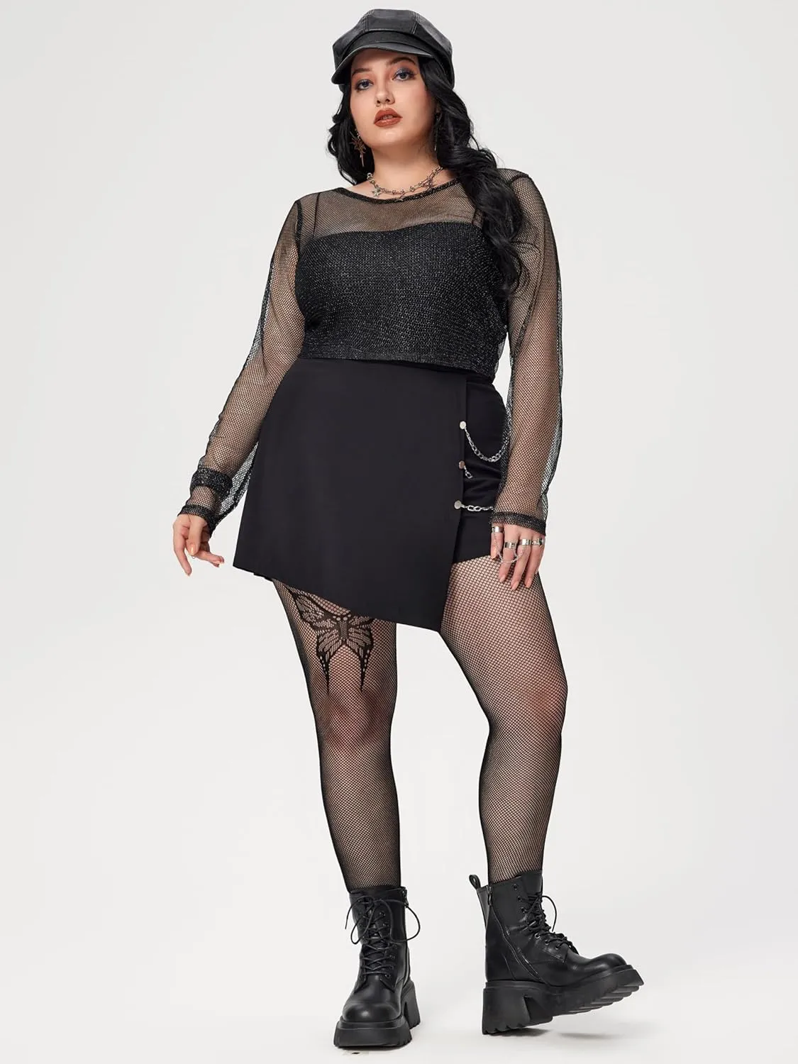 CIDER High Waist Solid Skort with Chain Curve & Plus