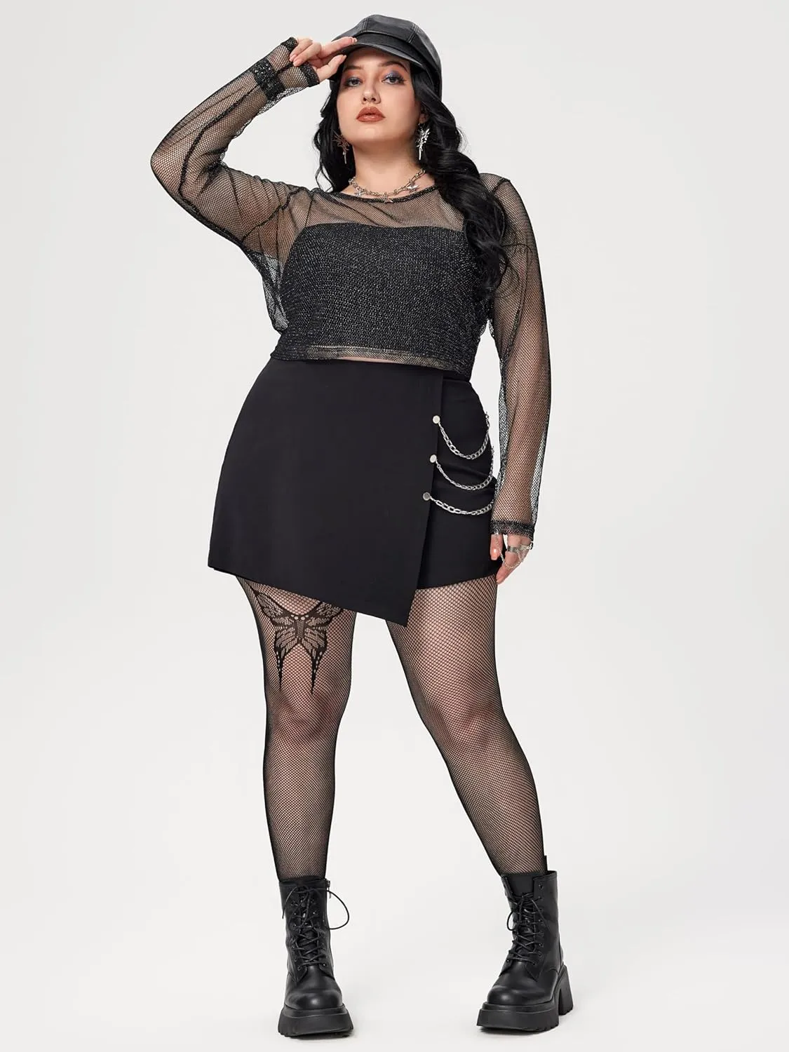 CIDER High Waist Solid Skort with Chain Curve & Plus