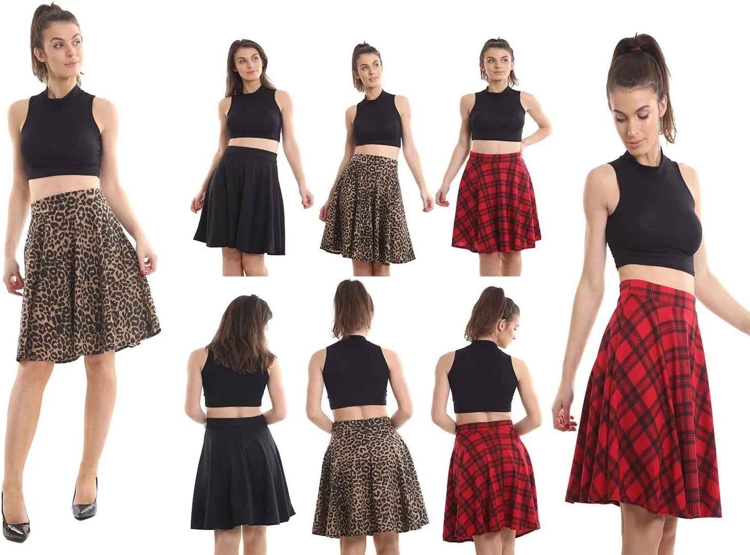 Cima Mode Women Plus Size Pleated Midi Flared Swing Skater Skirt Dress Size 6-28