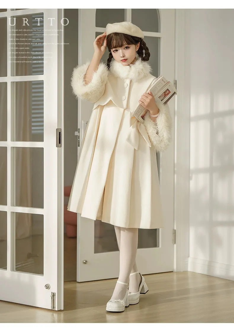 Classic Lolita Coat Woolen Bow Knot Winter Lolita Coat