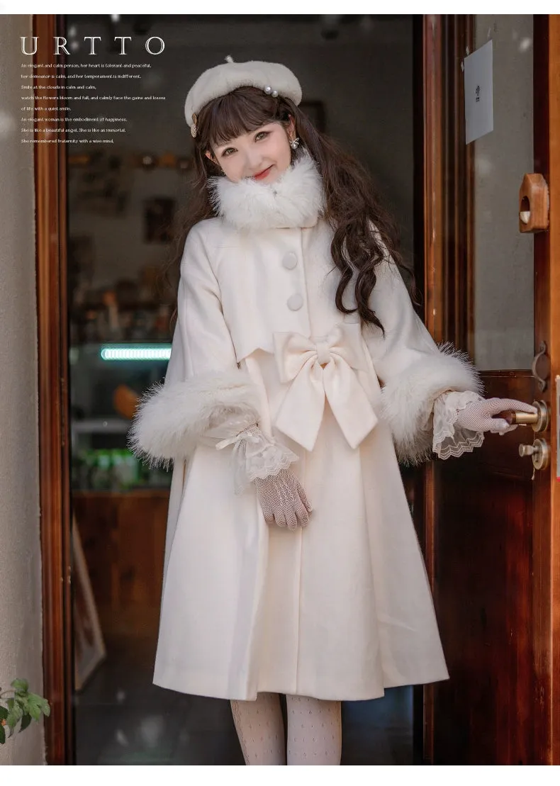 Classic Lolita Coat Woolen Bow Knot Winter Lolita Coat