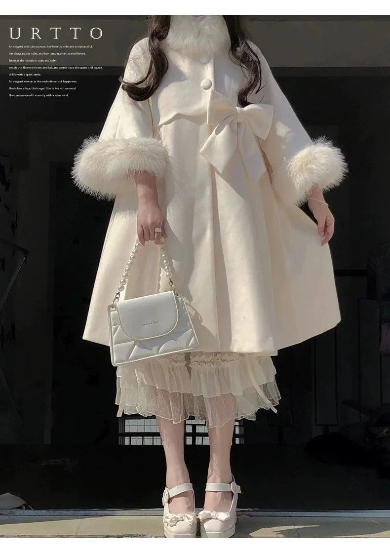 Classic Lolita Coat Woolen Bow Knot Winter Lolita Coat