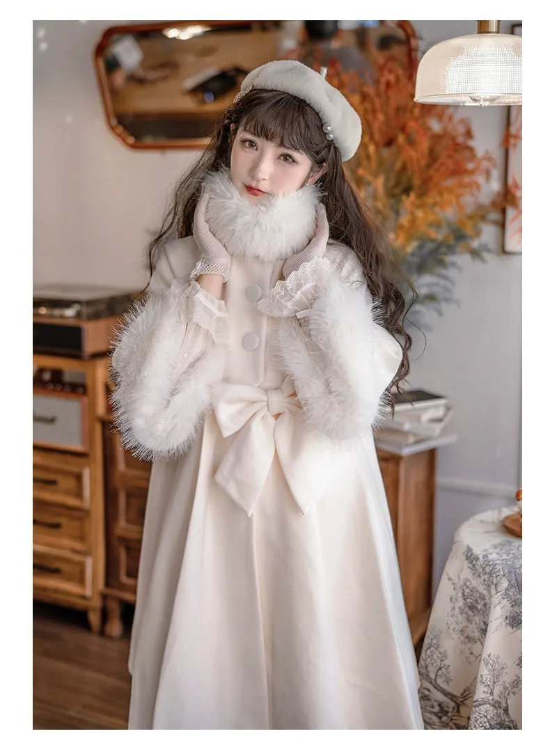 Classic Lolita Coat Woolen Bow Knot Winter Lolita Coat