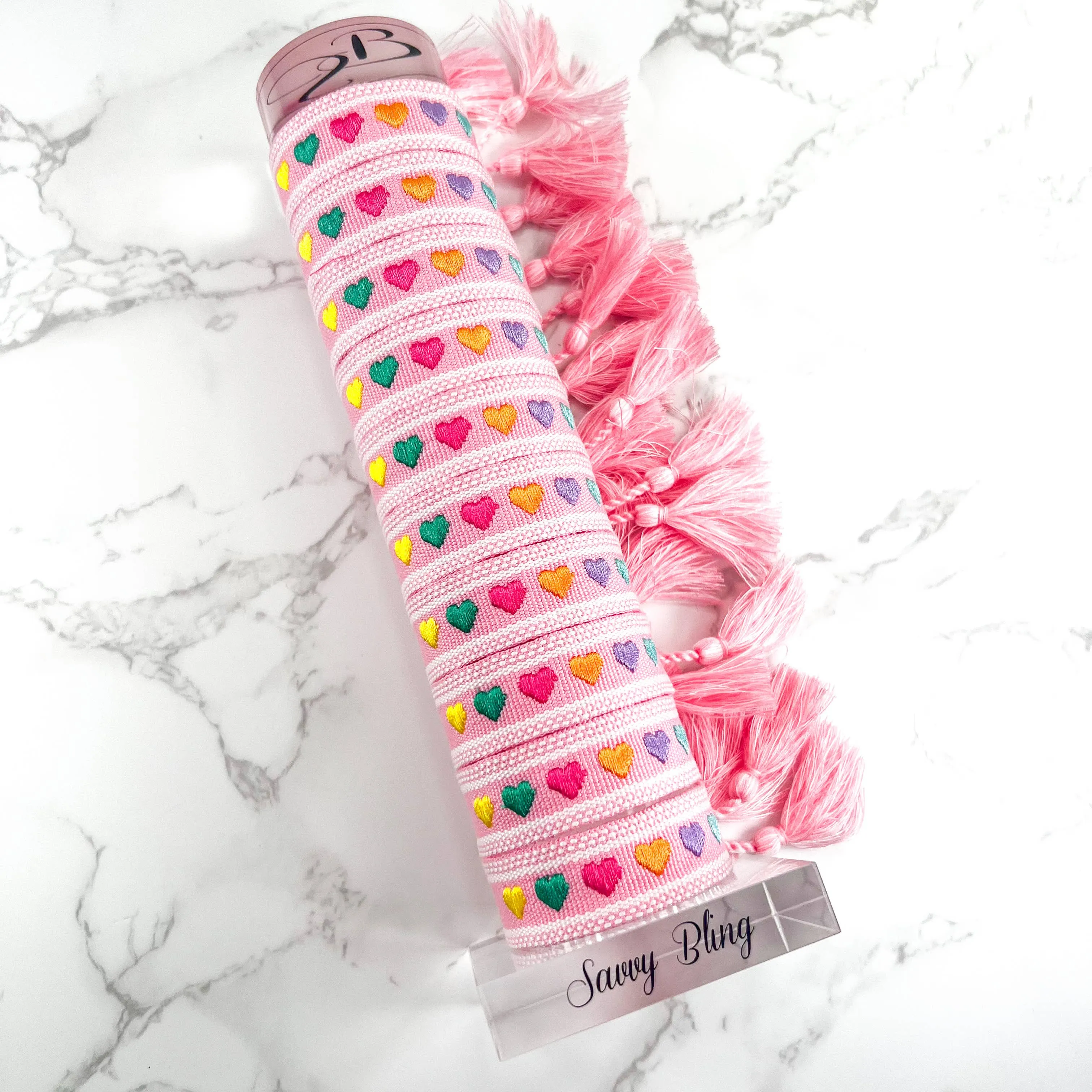 Colorful Hearts Embroidered Bracelet