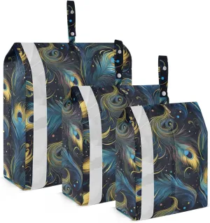 Colorful Romantic Peacock Feathers Packing Cubes for Travel 3 Set Travel Organizer Bags Luggage Organizers for Vacation Clothes