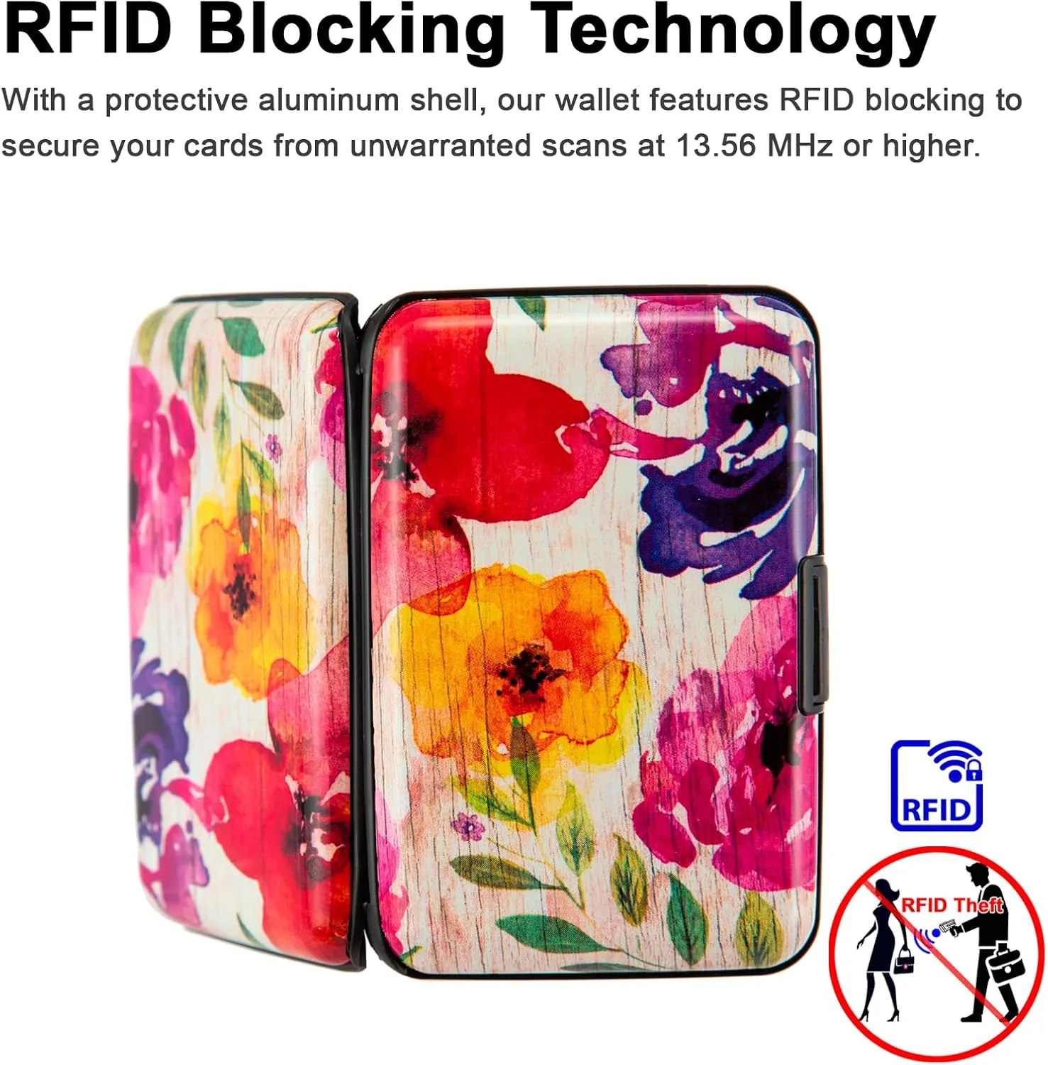 Credit Card Holder, Metal Card Wallet RFID Blocking Mini Slim Aluminum Business Hard Card Case for Women Men (A Watercolor Flowers)