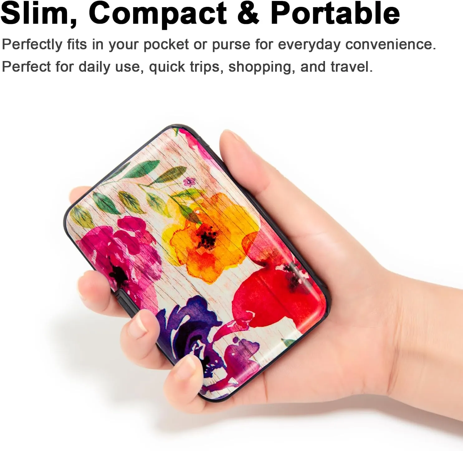 Credit Card Holder, Metal Card Wallet RFID Blocking Mini Slim Aluminum Business Hard Card Case for Women Men (A Watercolor Flowers)