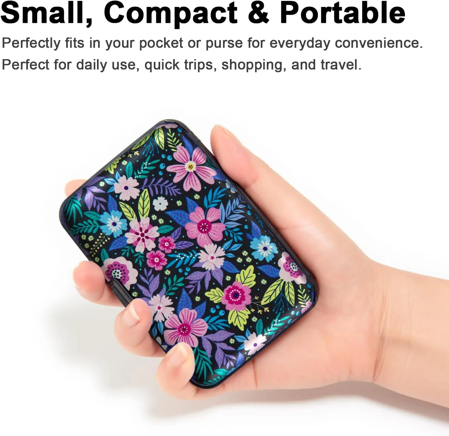 Credit Card Holder, Metal Card Wallet RFID Blocking Mini Slim Aluminum Business Hard Card Case for Women Men (Abstract Flowers)
