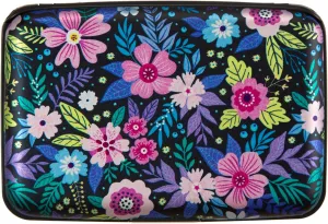 Credit Card Holder, Metal Card Wallet RFID Blocking Mini Slim Aluminum Business Hard Card Case for Women Men (Abstract Flowers)