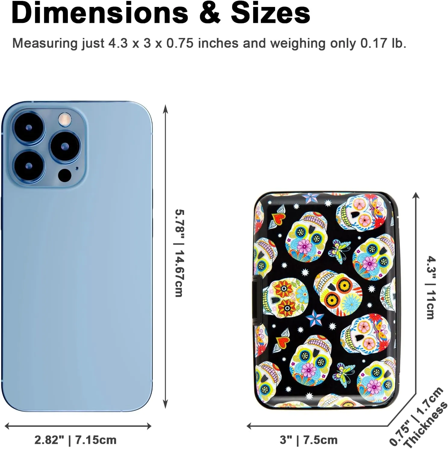 Credit Card Holder, Metal Card Wallet RFID Blocking Mini Slim Aluminum Business Hard Card Case for Women Men (Butterfly Sugar Skulls)