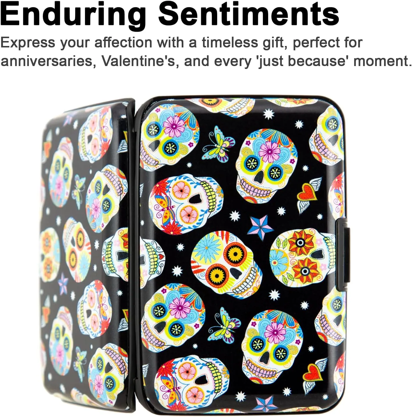 Credit Card Holder, Metal Card Wallet RFID Blocking Mini Slim Aluminum Business Hard Card Case for Women Men (Butterfly Sugar Skulls)
