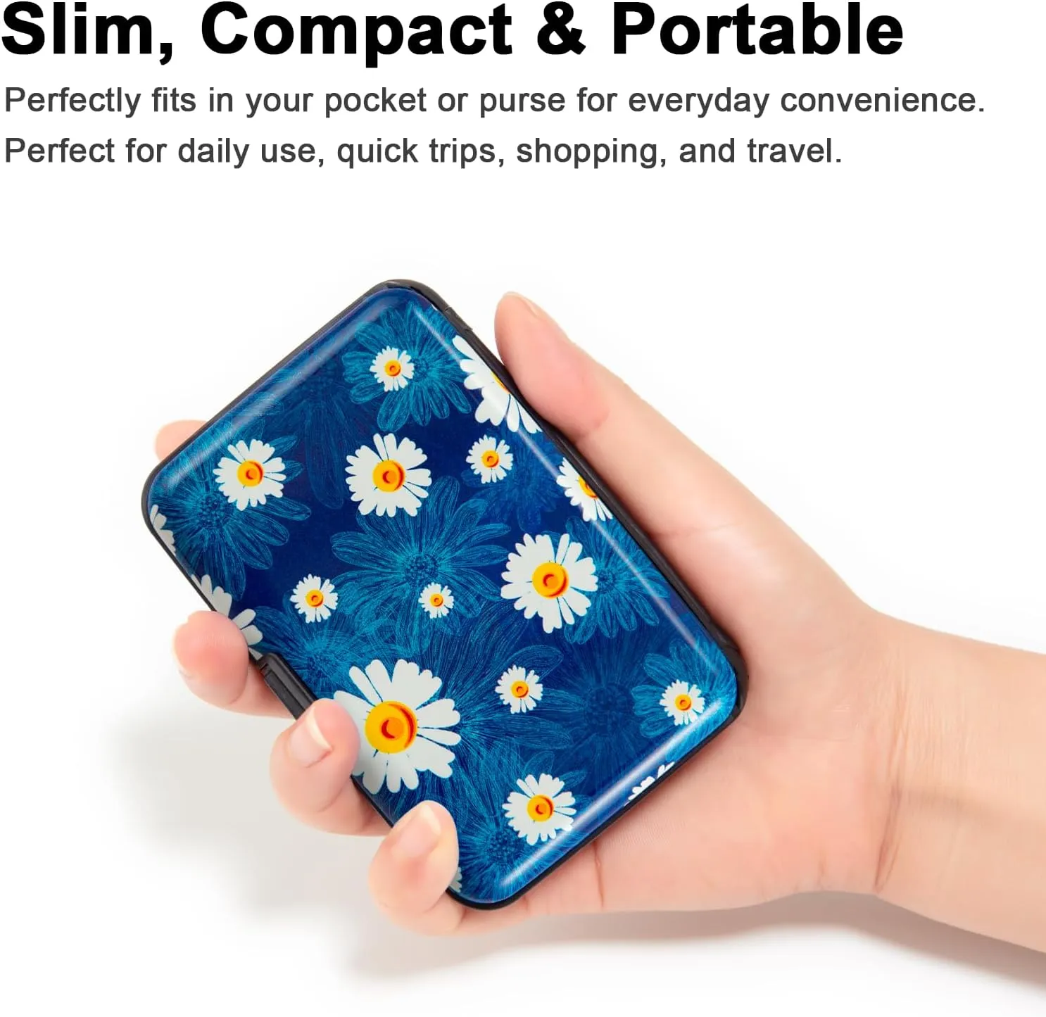 Credit Card Holder, Metal Card Wallet RFID Blocking Mini Slim Aluminum Business Hard Card Case for Women Men (Chamomiles)