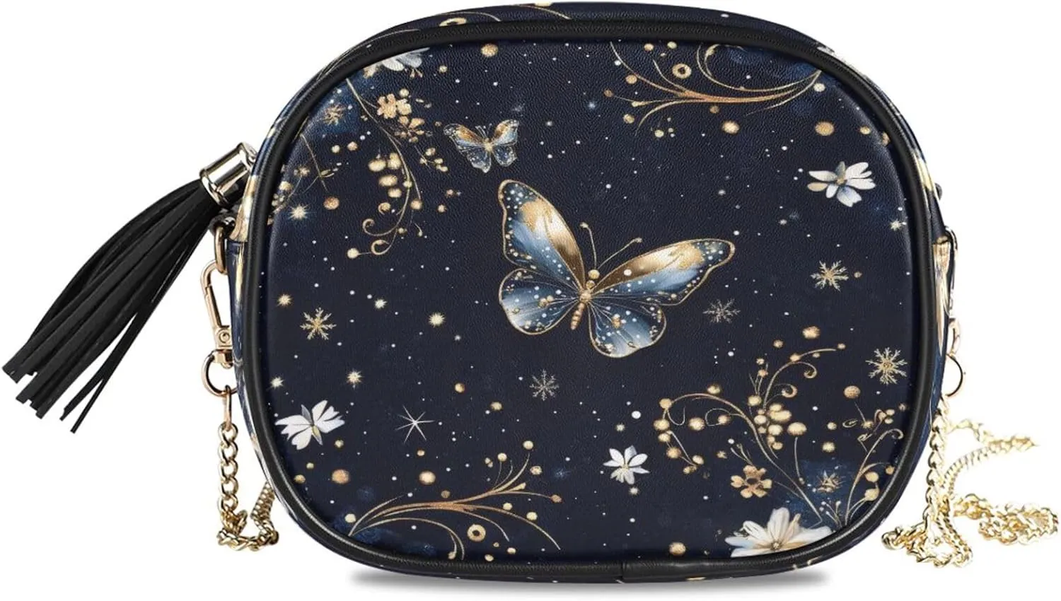 Crossbody Shoulder Bag Tassel Purse Dreamy Night Butterfly PU leather Small Handbag Fashion Evening Clutch with Chain