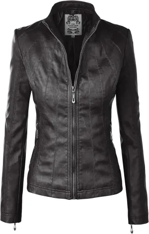 CTC Womens Dressy Vegan Leather Biker Jacket