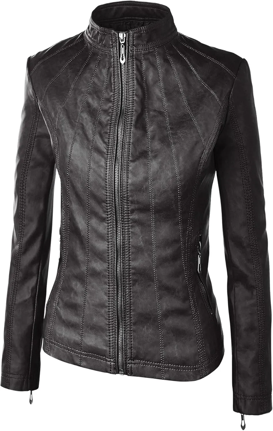 CTC Womens Dressy Vegan Leather Biker Jacket