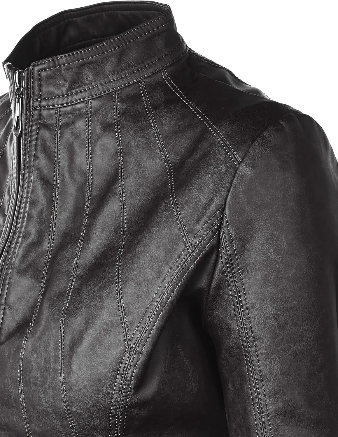 CTC Womens Dressy Vegan Leather Biker Jacket