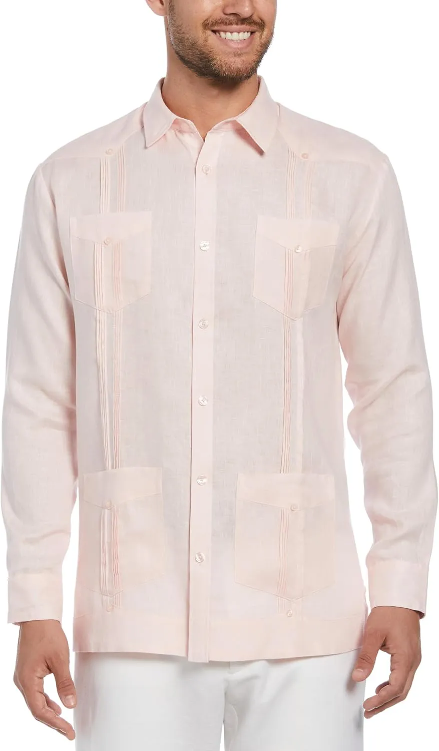 Cubavera Men's 100% Linen Four-Pocket Long Sleeve Guayabera Shirt, Pintuck Detail, Relaxed Fit (Available in Big & Tall)