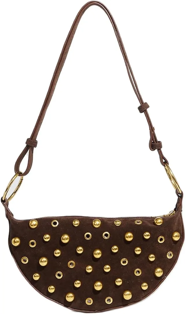 Cute Purse Suede Studded Mini Purses Going Out Y2K Leather Shoulder Bag Everyday Vintage Handbag Aesthetic