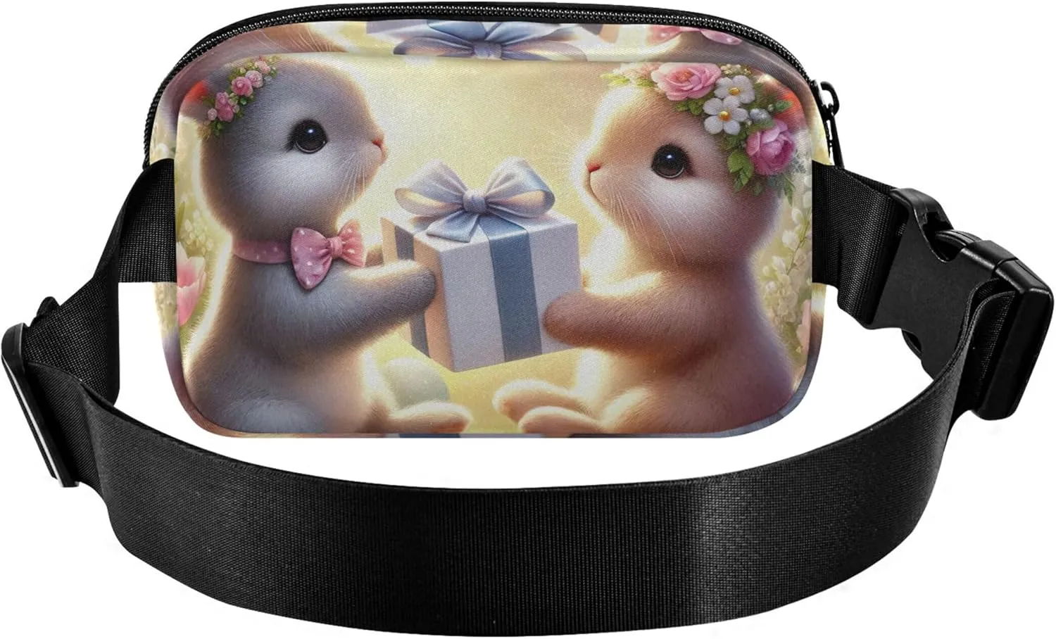 Cute Romantic Bunny Exchange Waterproof Fanny Packs for Women Hip Bag Belt Purse Bright Color Waist Bag for Women