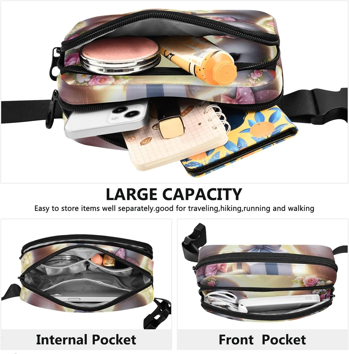 Cute Romantic Bunny Exchange Waterproof Fanny Packs for Women Hip Bag Belt Purse Bright Color Waist Bag for Women