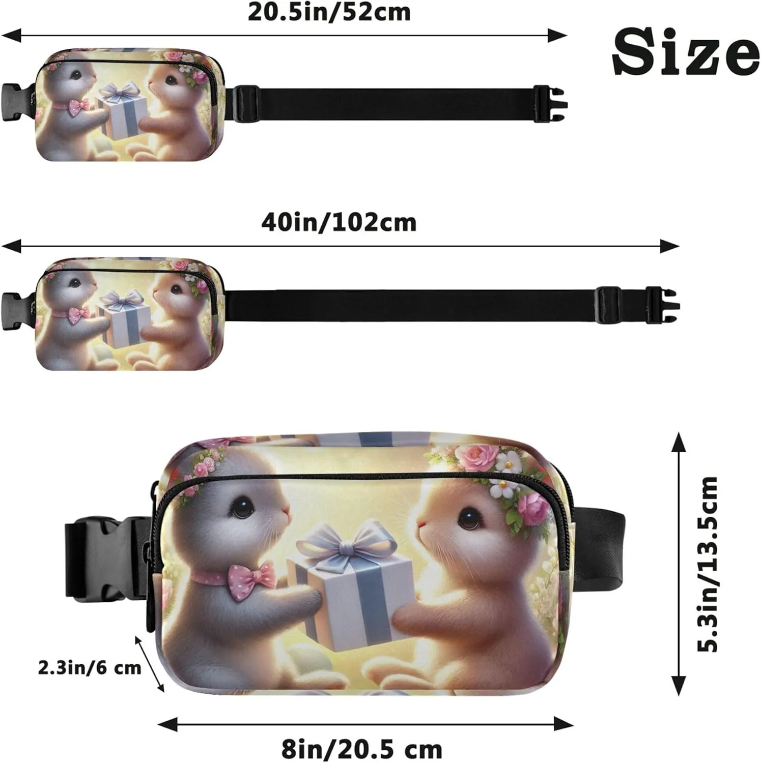 Cute Romantic Bunny Exchange Waterproof Fanny Packs for Women Hip Bag Belt Purse Bright Color Waist Bag for Women